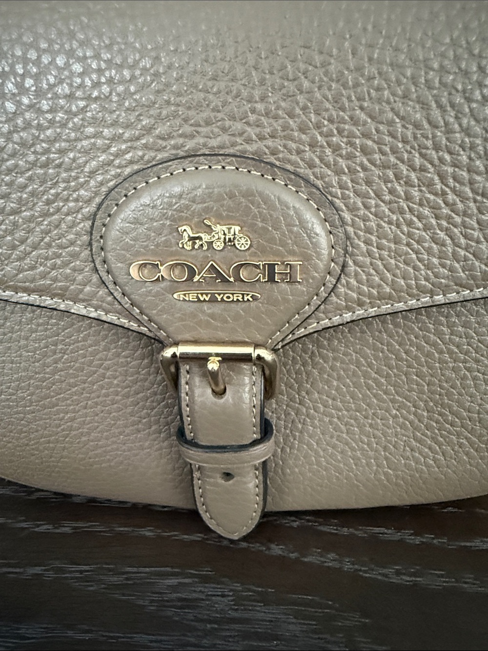 Coach Pebbled Amelia saddle Leather Crossbody Bag in dark stone color. - Picture 3 of 7